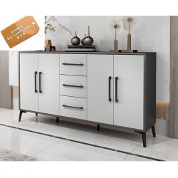 B2B  Buffet contemporain 4 portes 3 tiroirs blanc gris 1,8M