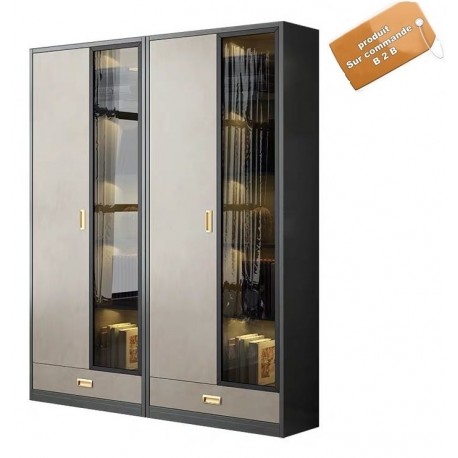 Armoire bibliotheque luxe vitree LED modulable 80CM + 80CM