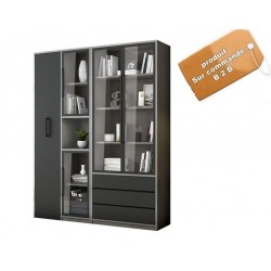 B2B  Armoire bibliotheque modulable A coulissante 80cm +B vitree 80cm gris