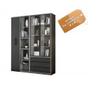 B2B  Armoire bibliotheque modulable A coulissante 80cm +B vitree 80cm gris