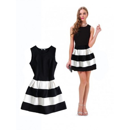 robe patineuse sans manche  noir et blanc CALLIOPE