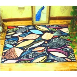 Tapis salon 3D motif poisson multicolore fond sombre 160X230CM