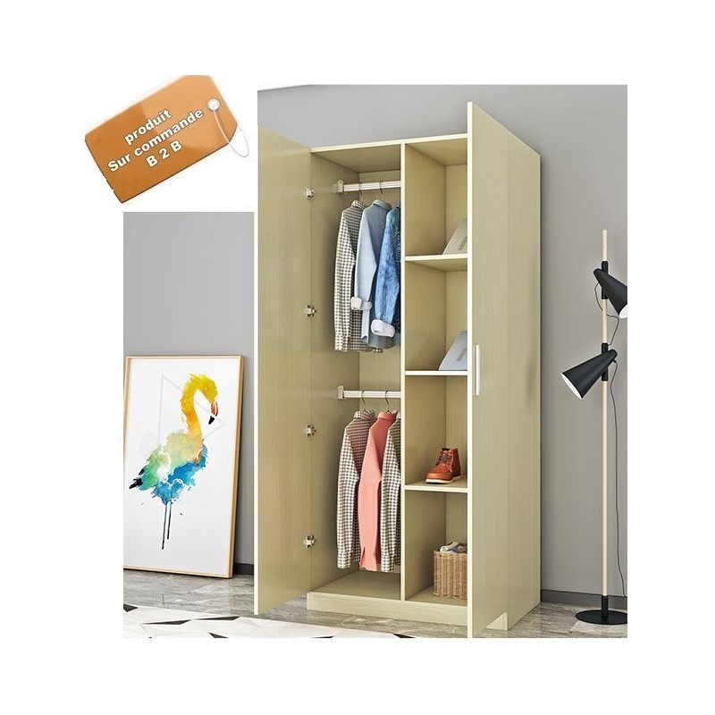 B2B Armoire vêtement melamine 2 porte 2 penderie 4 etageres - www