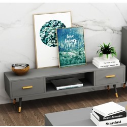 Meuble TV  style contemporain gris   pied et poignée  doré 140 CM