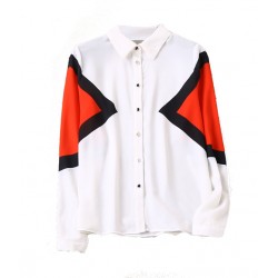 blouse ml blanc motif geometrique orange noir